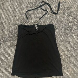 Black Halter Top with Silver Accents